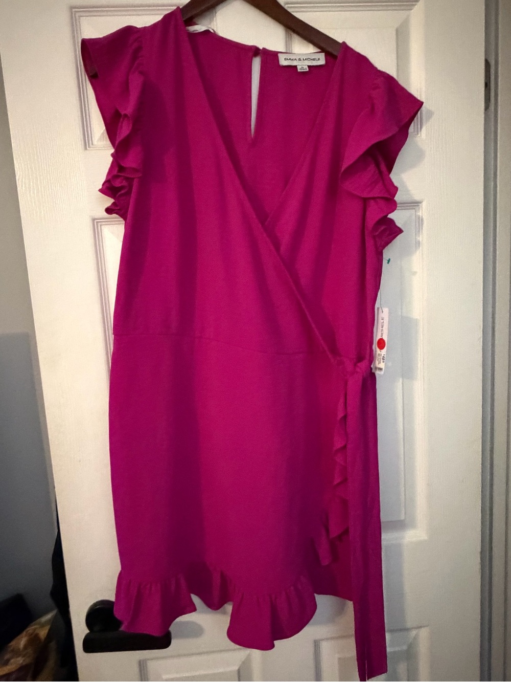 Emma & Michele Hot Pink Ruffle Wrap Mini Romper Dress